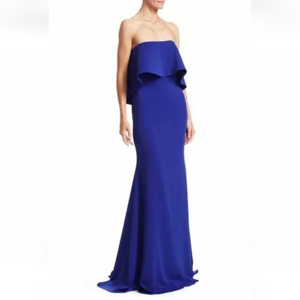 Badgley Mischka Stretch Crepe Popover Gown, Cobalt Blue, Women's 2